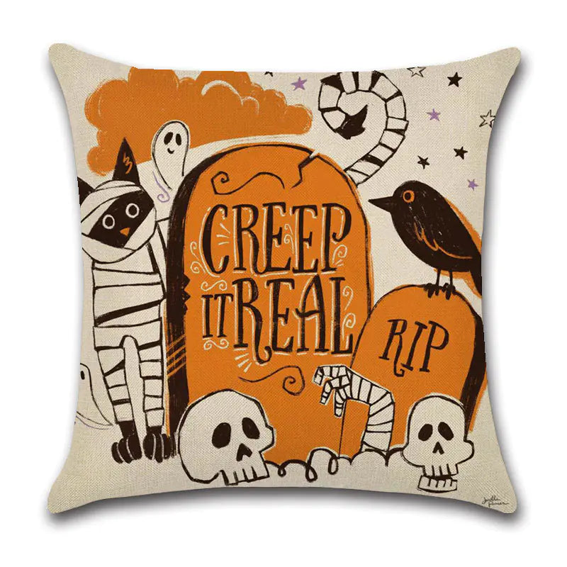 Halloween Cartoon Linen Throw Pillow Cover
