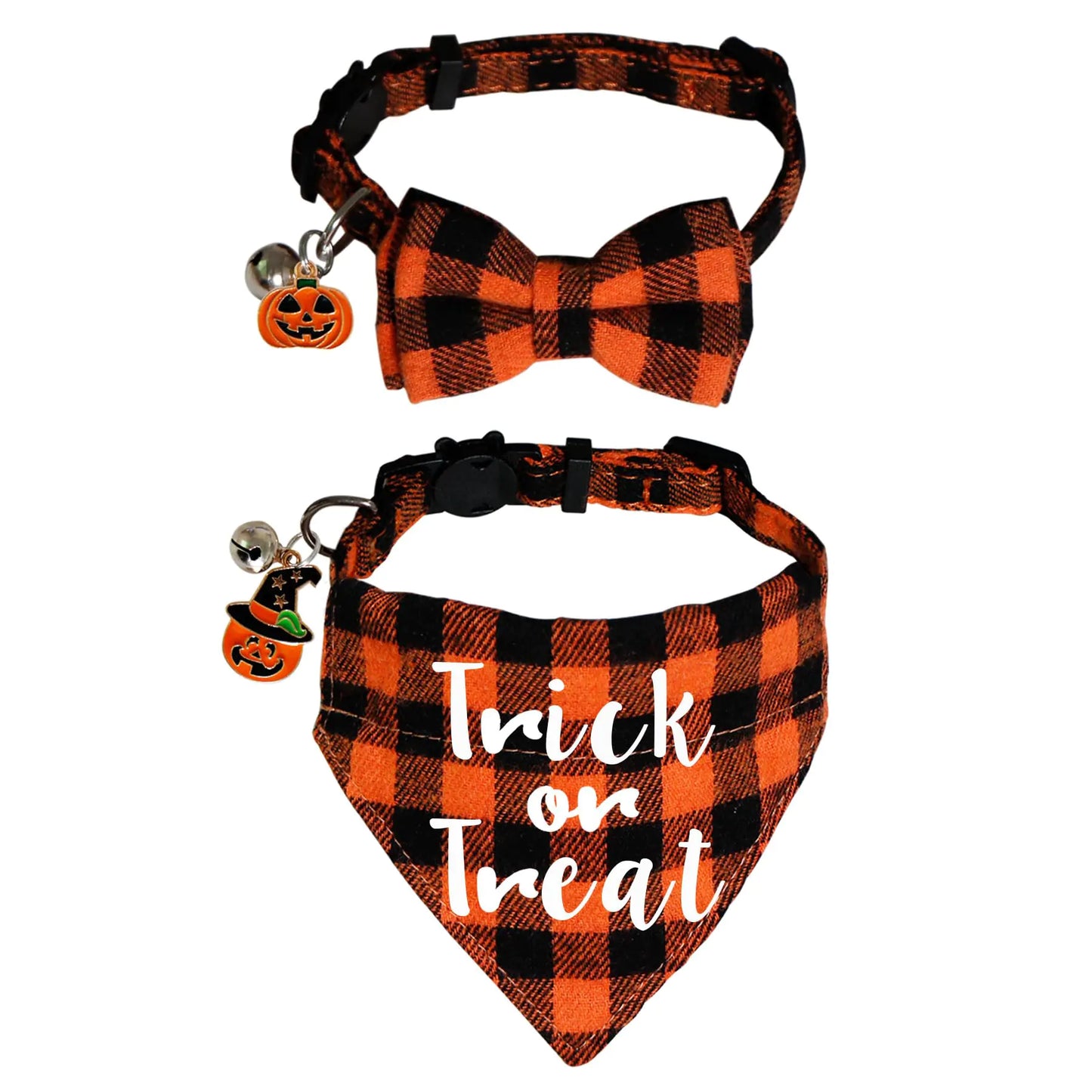 STMK 2 Pack Halloween Cat Collars Breakaway with Bowtie Bandana Bell Adjustable Halloween Cat Kitten Collar with Bowtie Bandana Bell Pumpkin for Halloween Cats Kittens Costumes Outfits