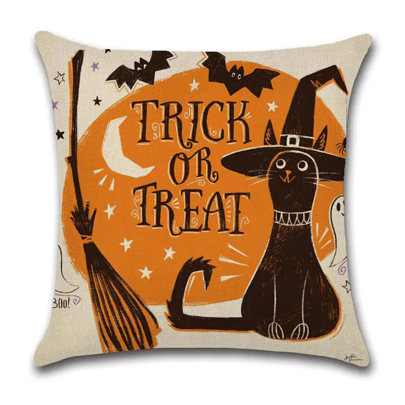 Halloween Cartoon Linen Throw Pillow Cover