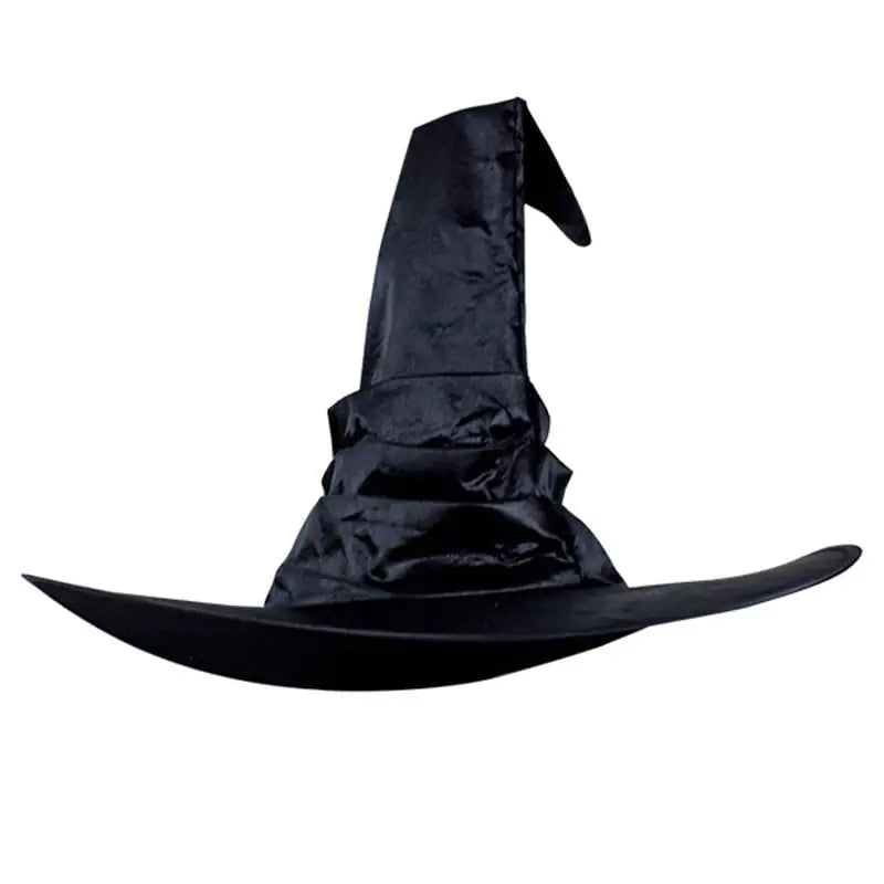Black Pleated Witch Hat for Halloween Wizard Costume