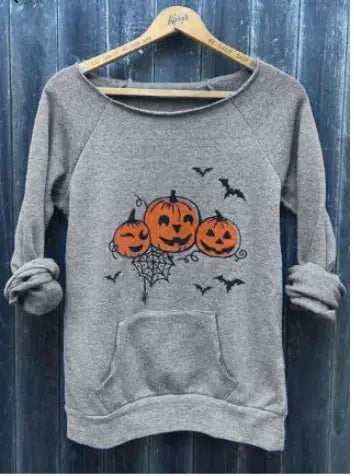 Halloween Pumpkin Face Bat Pocket Sweatshirt