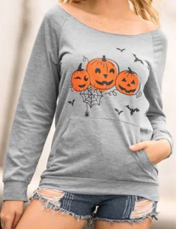 Halloween Pumpkin Face Bat Pocket Sweatshirt