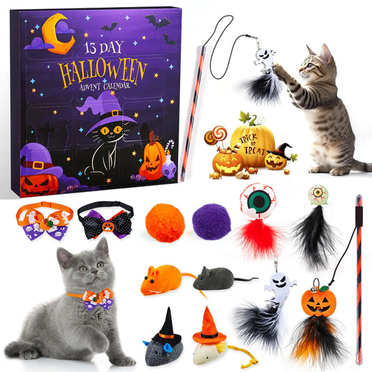 Halloween Cat Advent Calendar 2024 13 Day Cat Halloween Toys Countdown Calendar with Assorted Cat Toys Kitten Halloween Gifts