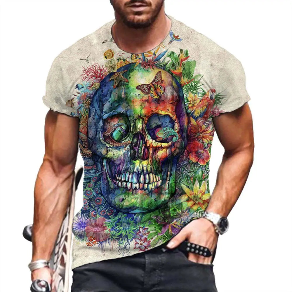 Men's Street Style 3D Printed Skull T-Shirt