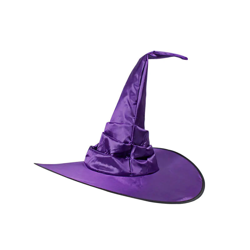 Black Pleated Witch Hat for Halloween Wizard Costume