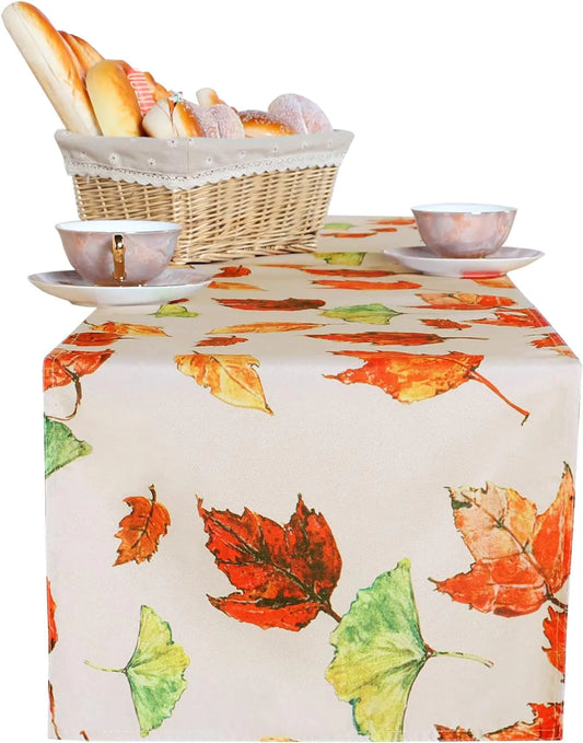 LUSHVIDA Thanksgiving Day Fall Leaves Table Runner Washable Autumn Harvest Table Runner for Indoor/Outdoor Holiday Parties Decoration 14x70 inches