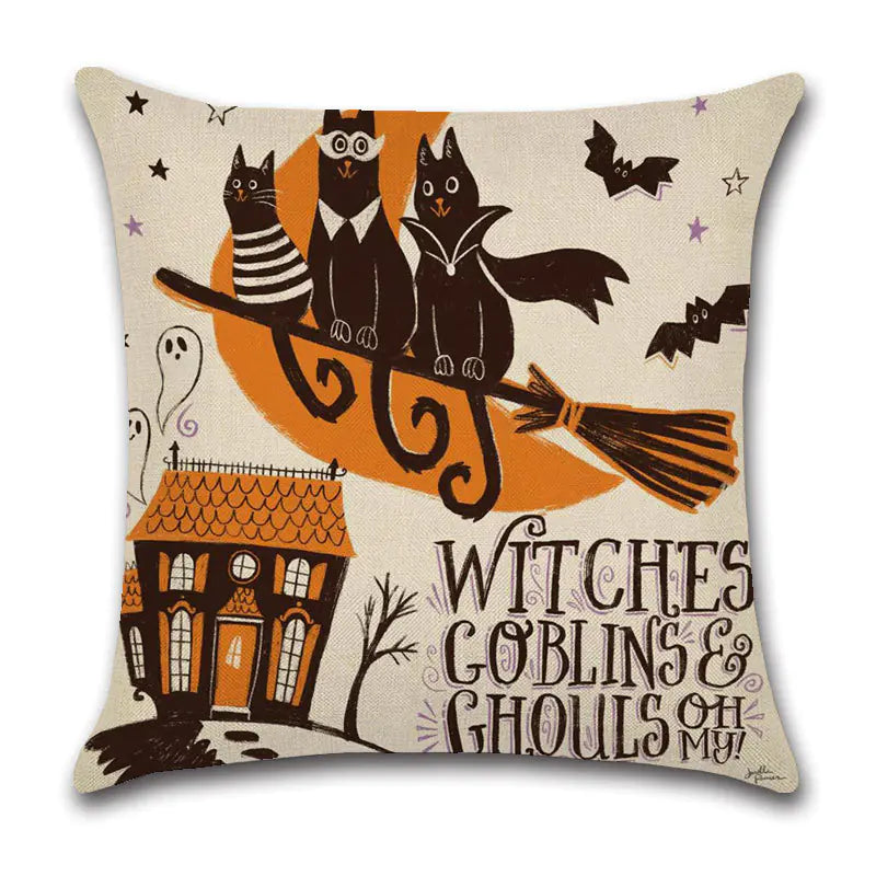 Halloween Cartoon Linen Throw Pillow Cover