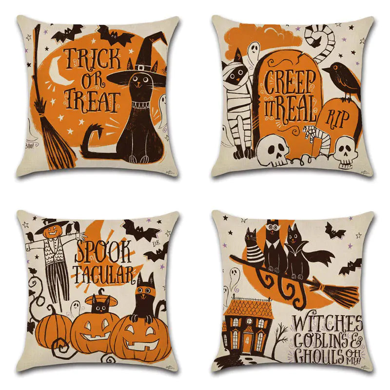 Halloween Cartoon Linen Throw Pillow Cover