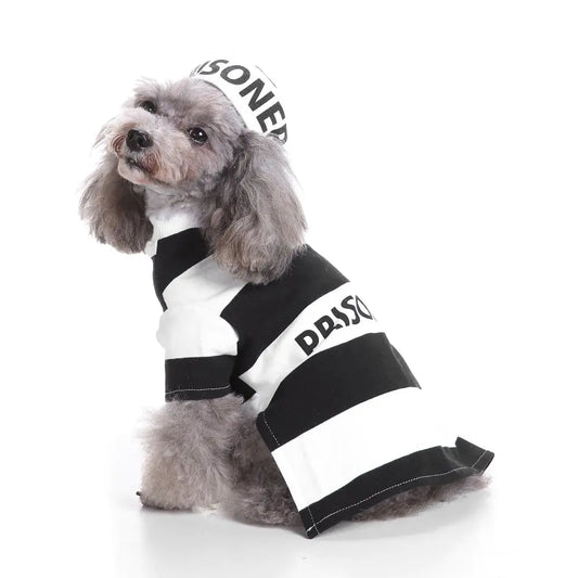 Prisoner Dog Costume – Halloween Dog Costume for Small Medium Dogs Inmate Prison Dog Costumes Pet Prisoner Costume with Hat for Halloween Christmas Special Events Funny Photo Props Accessories L