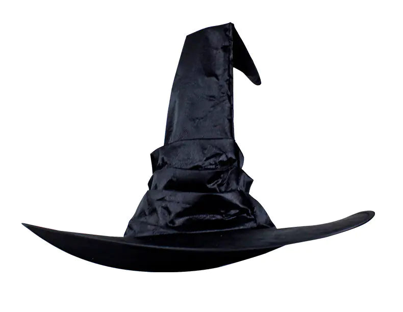 Black Pleated Witch Hat for Halloween Wizard Costume